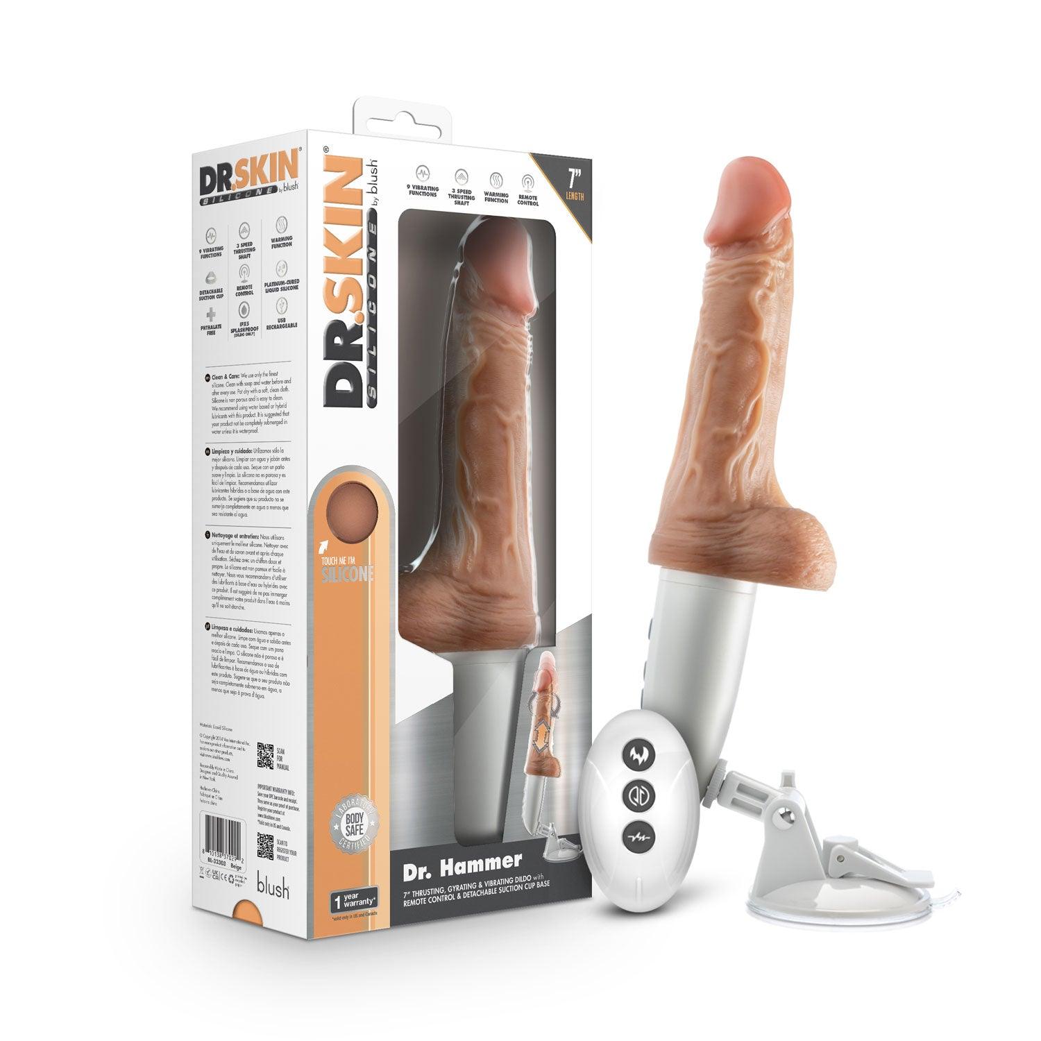 Dr. Skin Silicone - Dr. Hammer - 7 Inch Thrusting Dildo With Handle - Beige - My Sex Toy Hub