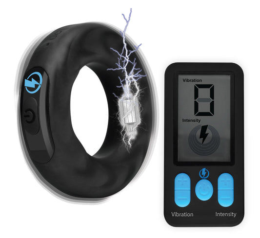 E-Stim Pro Silicone Cock Ring With Remote - Black - My Sex Toy Hub