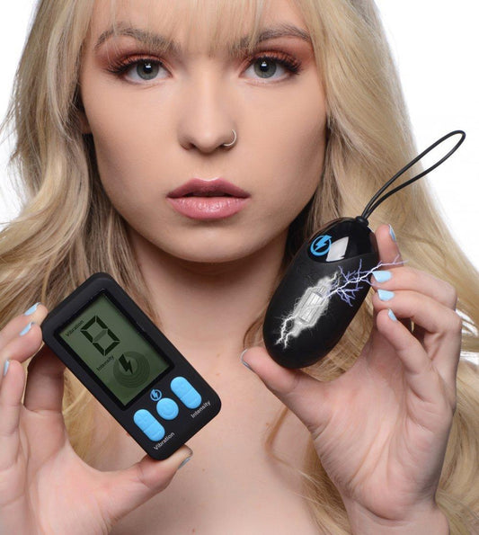 E-Stim Pro Silicone Vibrating Egg With Remote Control - Black - My Sex Toy Hub