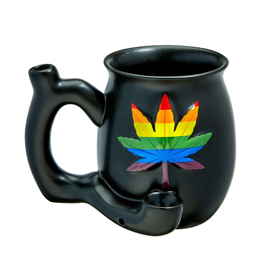 Embossed Leaf Matt Black Mug - Rainbow Leaf - My Sex Toy Hub