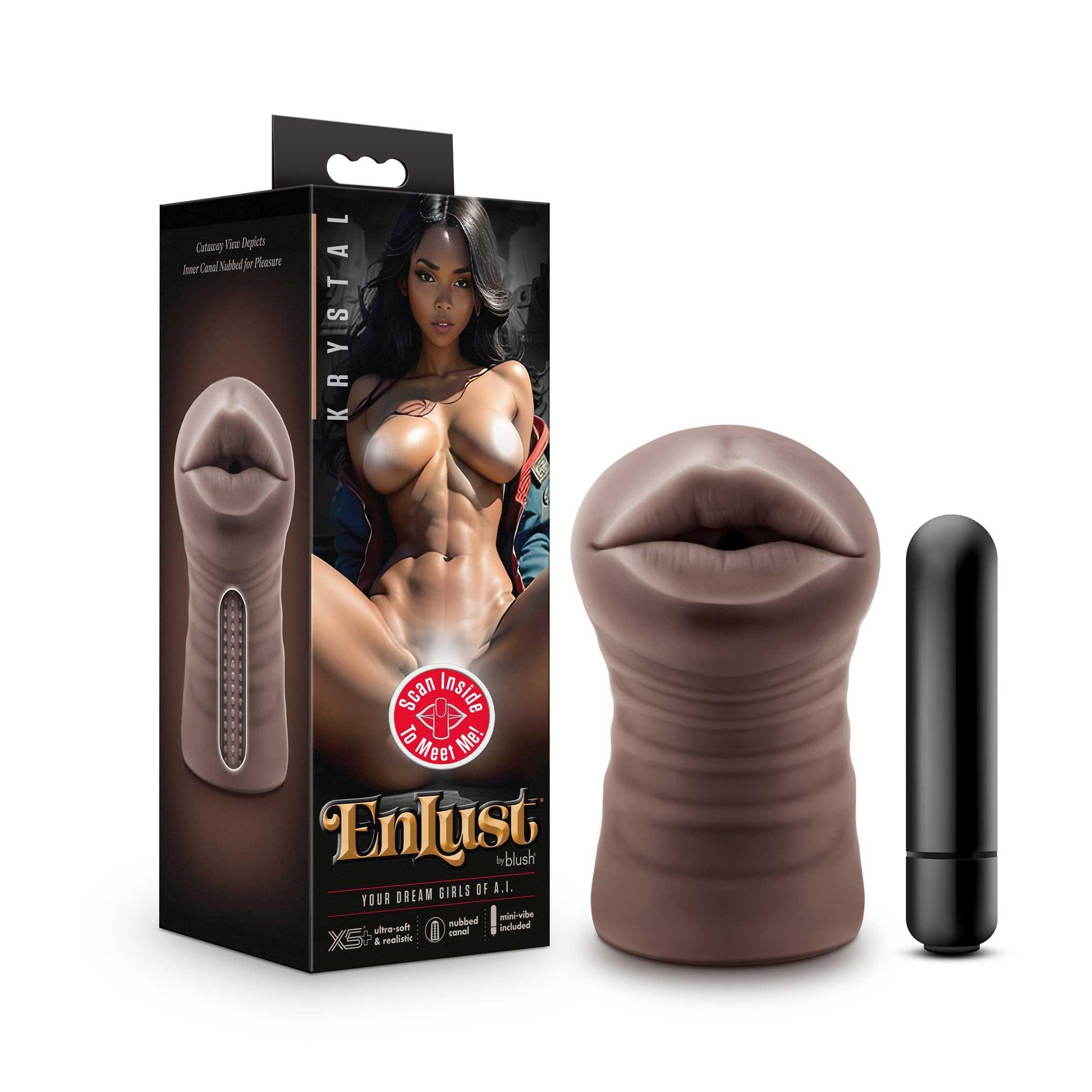 Enlust - Krystal - Vibrating Stroker - Brown - My Sex Toy Hub