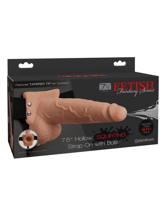 Fetish Fantasy Series 7.5 Inch Hollow Squirting Strap-on With Balls - Flesh - My Sex Toy Hub
