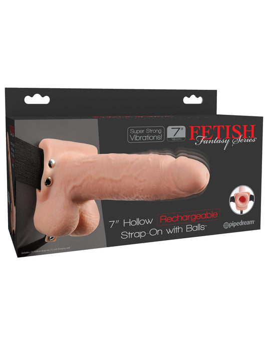 Fetish Fantasy Series 7 Inch Hollow Rechargeable Strap-on With Balls - Flesh - My Sex Toy Hub