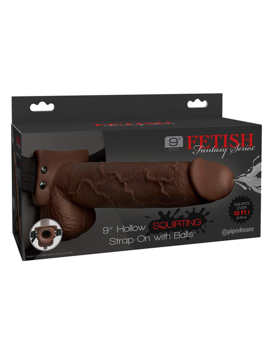 Fetish Fantasy Series 9 Inch Hollow Squirting Strap-on With Balls - Brown - My Sex Toy Hub