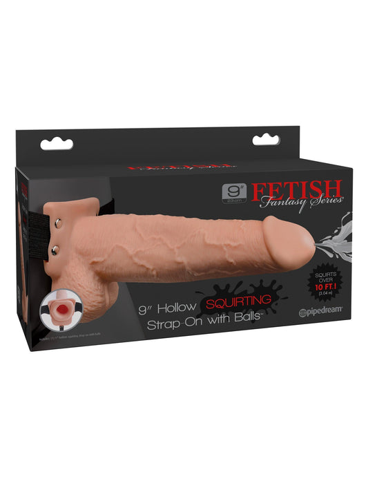 Fetish Fantasy Series 9 Inch Hollow Squirting Strap-on With Balls - Flesh - My Sex Toy Hub