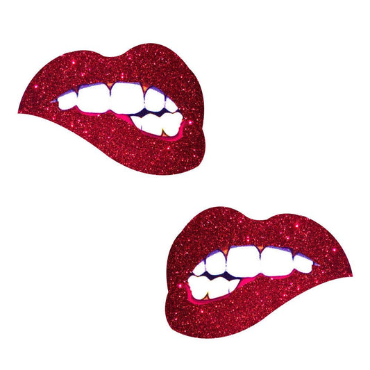 Freaking Awesome Red Glitter Bite Me Nipztix Pasties - My Sex Toy Hub