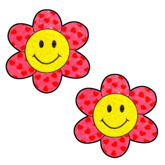 Freaking Awesome Smiley Flower Power Glitter Nipple Cover Pasties - My Sex Toy Hub