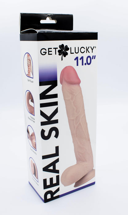 Get Lucky 11 Inch Real Skin Dildo - Tan - My Sex Toy Hub