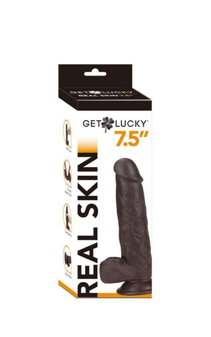 Get Lucky 7.5 Inch Real Skin Dildo - Dark Brown - My Sex Toy Hub