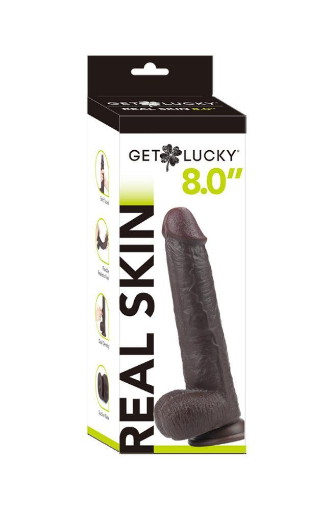 Get Lucky 8 Inch Real Skin Dildo - Dark Brown - My Sex Toy Hub