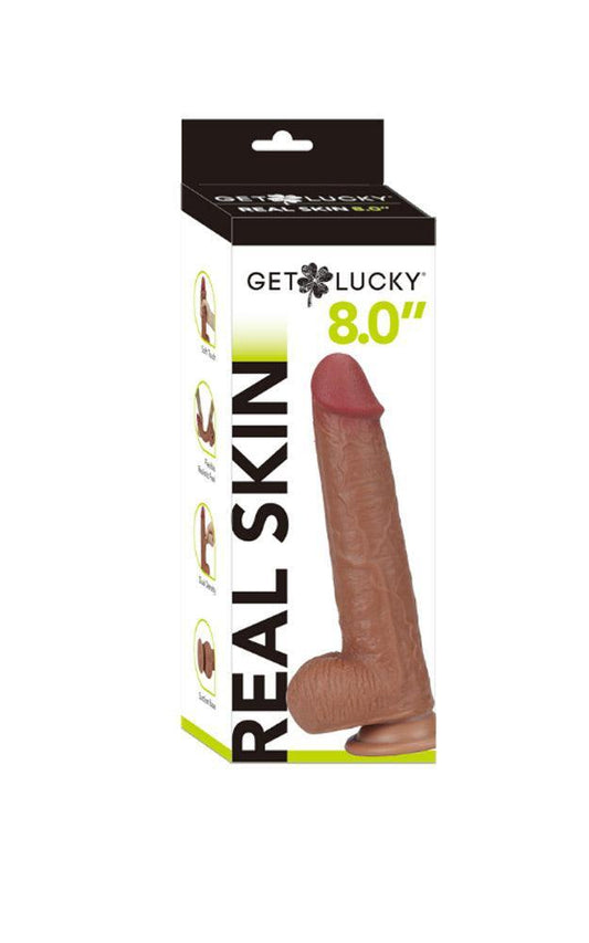 Get Lucky 8 Inch Real Skin Dildo - Light Brown - My Sex Toy Hub