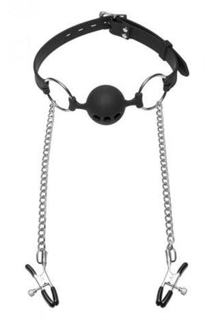 Hinder Silicone Breathable Ball Gag and Nipple Clamps - My Sex Toy Hub