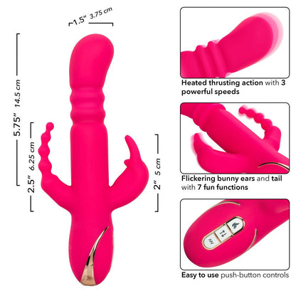 Jack Rabbit Signature Heated Silicone Triple Fantasy Rabbit - Pink - My Sex Toy Hub