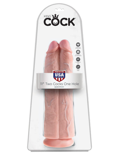 King Cock 11" Two Cocks One Hole - Flesh - My Sex Toy Hub