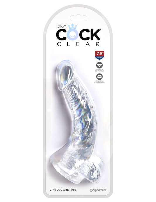 King Cock Clear 7.5 Inch Cock With Balls - My Sex Toy Hub