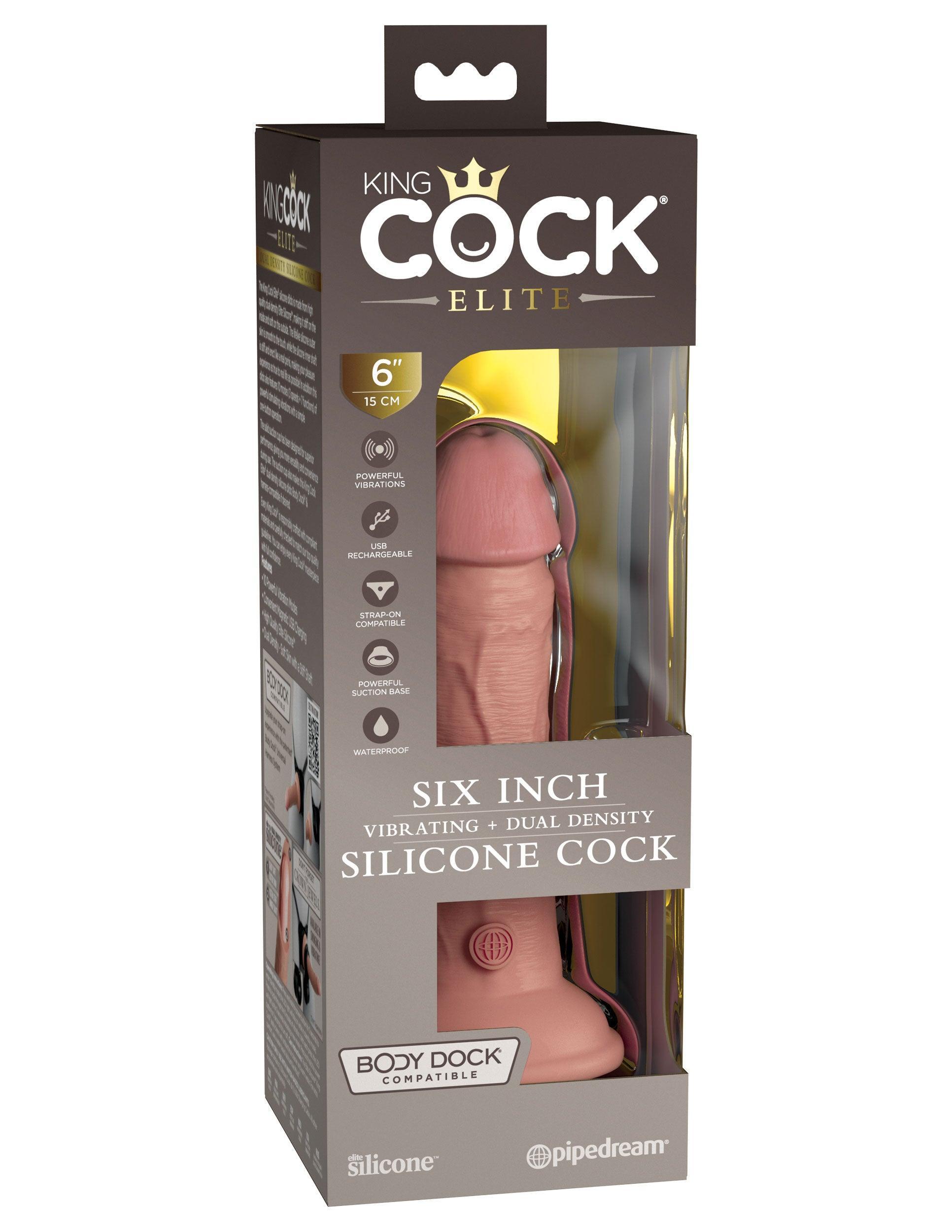 King Cock Elite 6 Inch Vibrating Silicone Dual Silicone Dual Density Cock - Light - My Sex Toy Hub