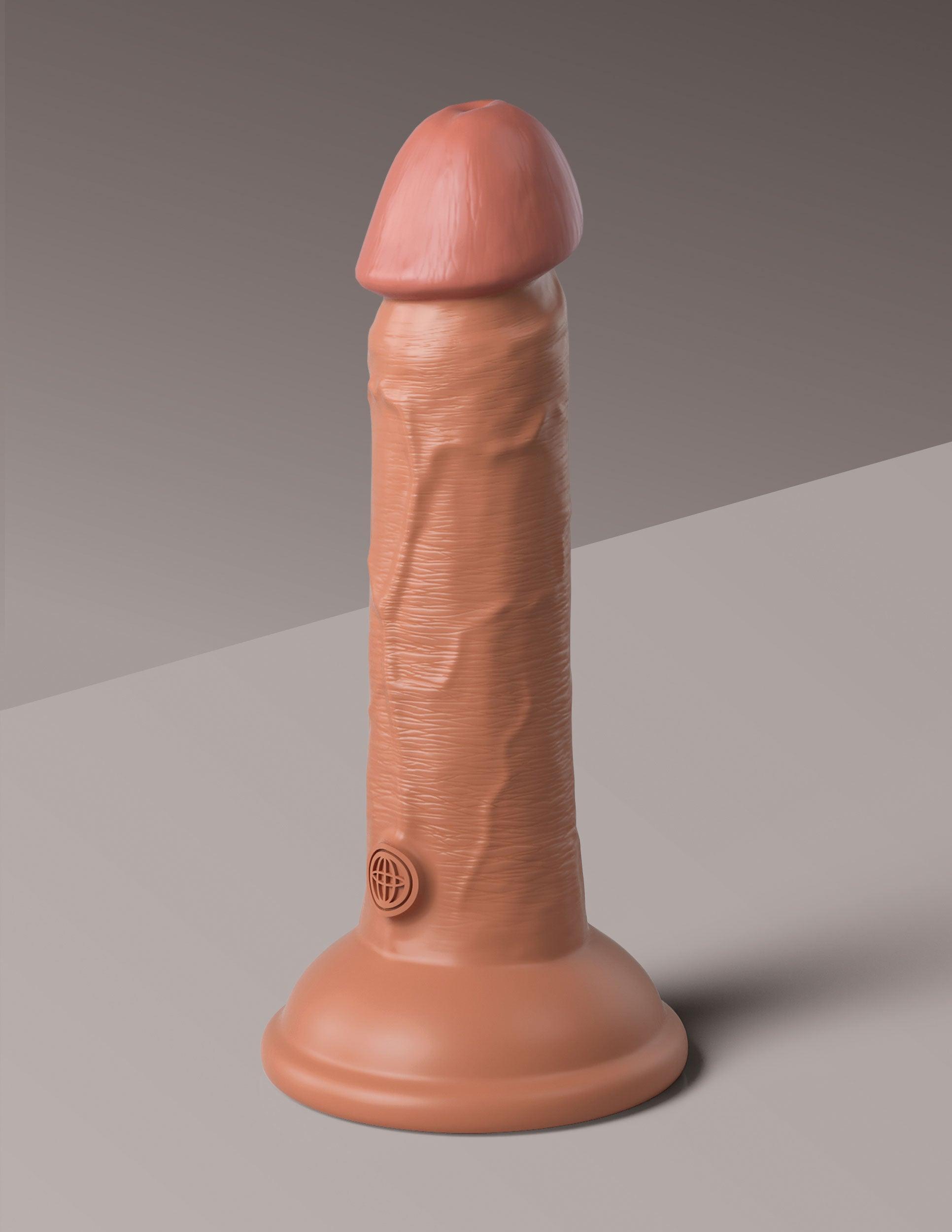 King Cock Elite 6 Inch Vibrating Silicone Dual Silicone Dual Density Cock - Tan - My Sex Toy Hub