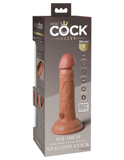 King Cock Elite 6 Inch Vibrating Silicone Dual Silicone Dual Density Cock - Tan - My Sex Toy Hub