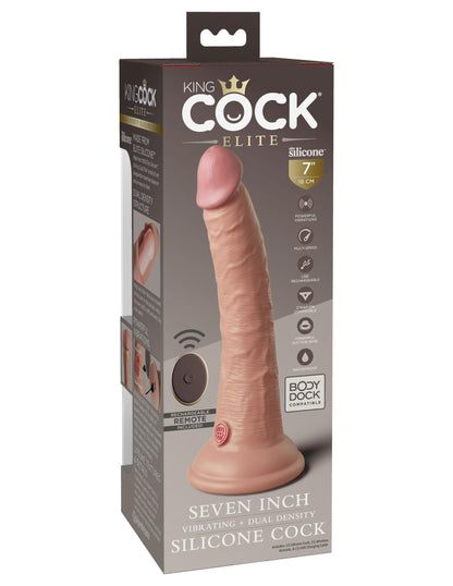 King Cock Elite 7 Inch Vibrating Silicone Dual Density Cock With Remote - Light - My Sex Toy Hub