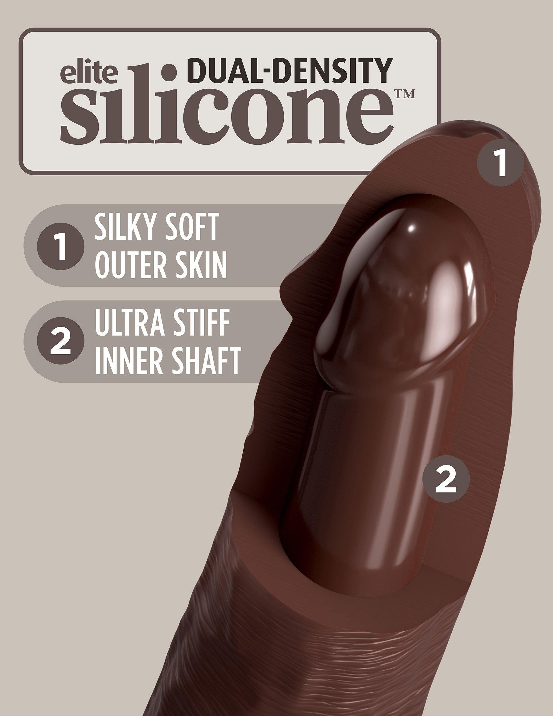 King Cock Elite 7 Inch Vibrating Silicone Dual Silicone Dual Density Cock With Remote - Brown - My Sex Toy Hub