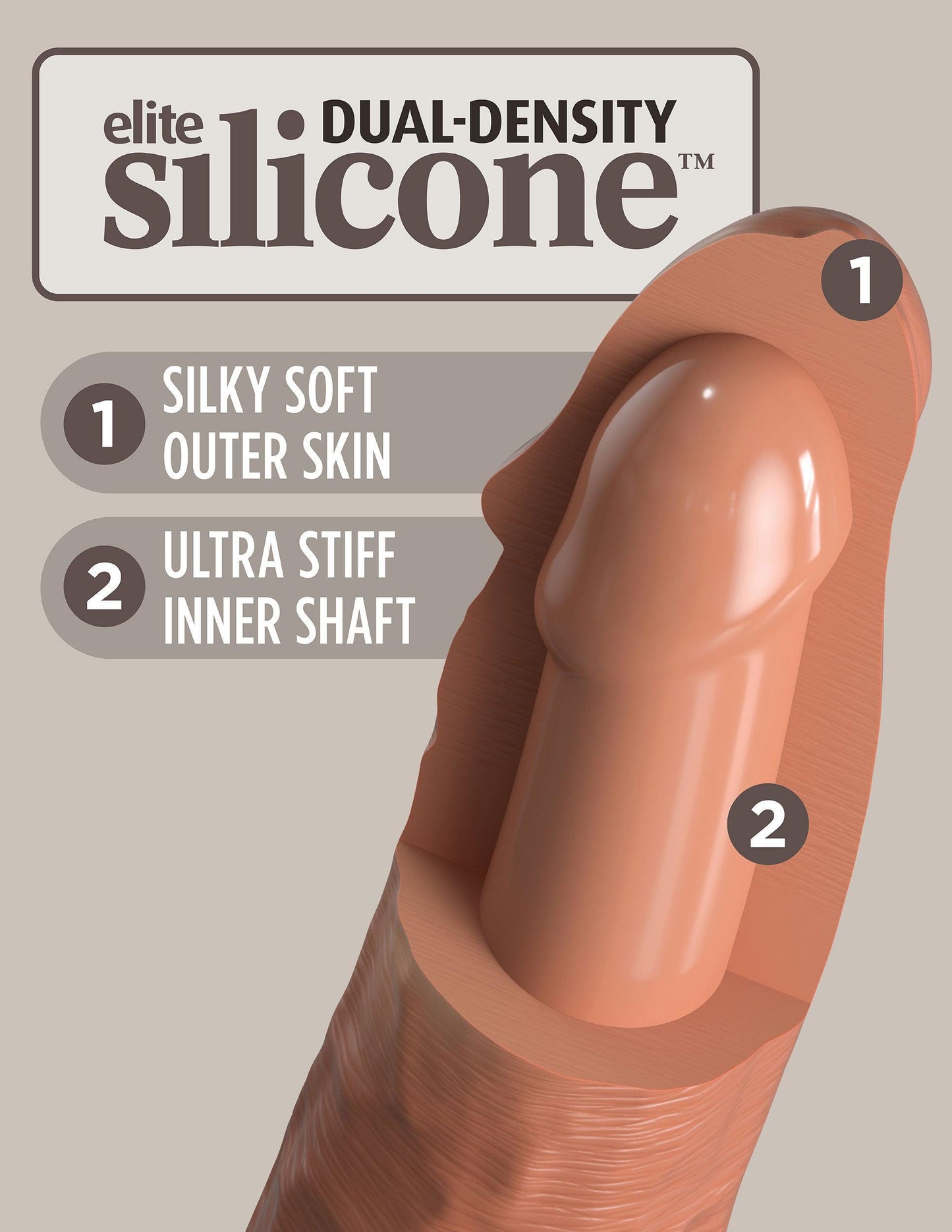 King Cock Elite 8 Inch Silicone Dual Density Cock - Tan - My Sex Toy Hub