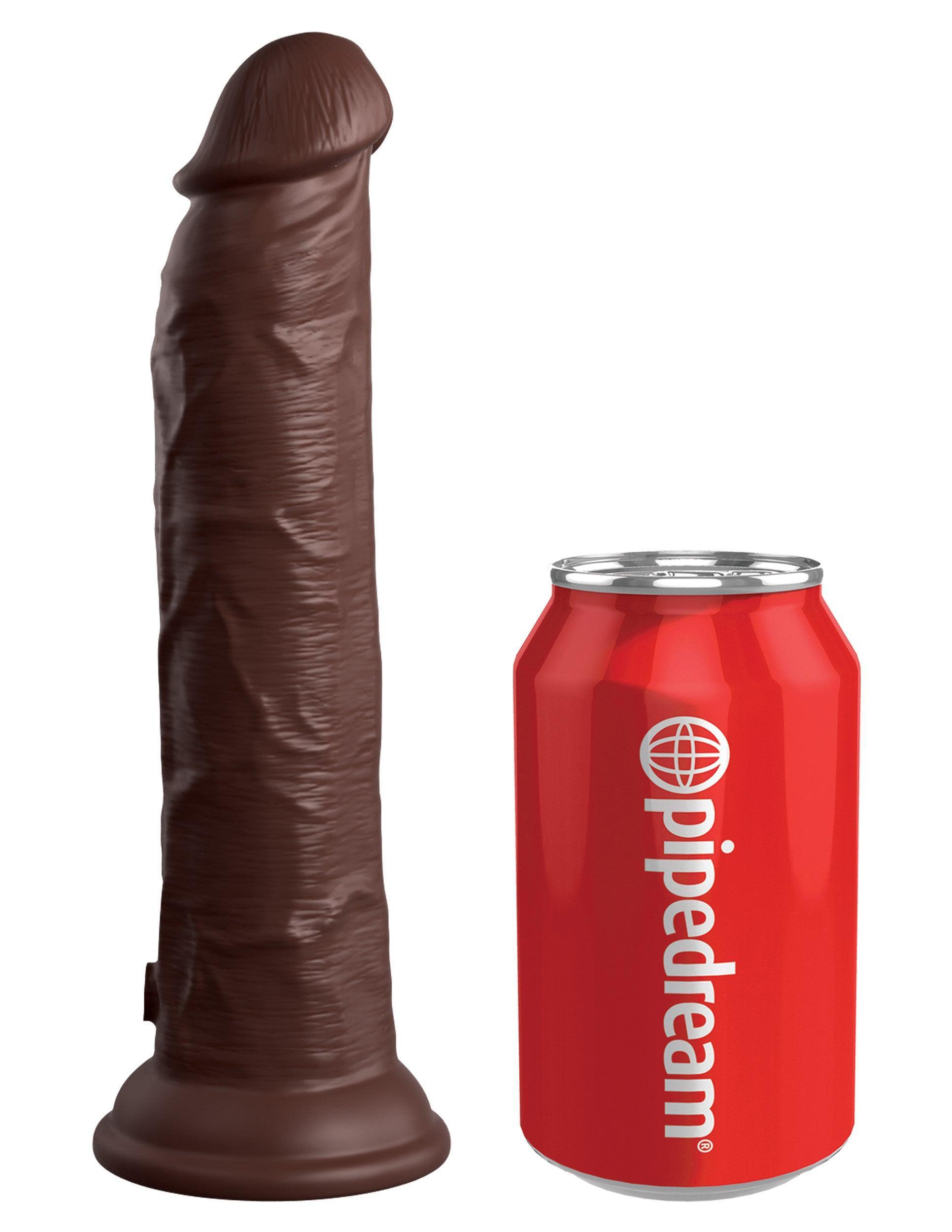 King Cock Elite 9 Inch Vibrating Silicone Dual Density Cock With Remote - Brown - My Sex Toy Hub