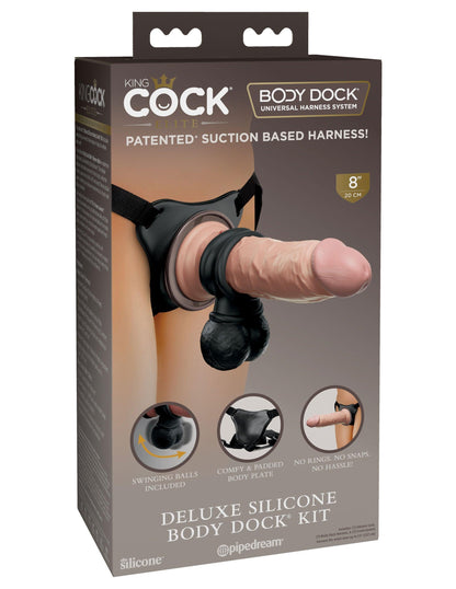 King Cock Elite Deluxe Silicone Body Dock Kit - Harness and 8 Inch Dildo - Light - My Sex Toy Hub