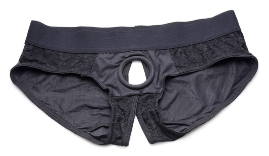 Lace Envy Black Crotchless Panty Harness - S/m - My Sex Toy Hub