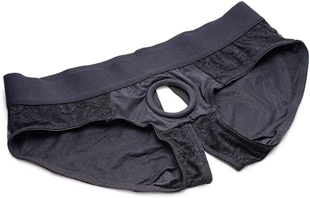Lace Envy Crotchless Panty Harness - 2xl - Black - My Sex Toy Hub