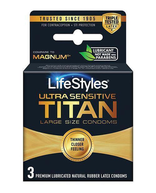 Lifestyles Ultra Sensitive Titan Large 3 Pack - My Sex Toy Hub