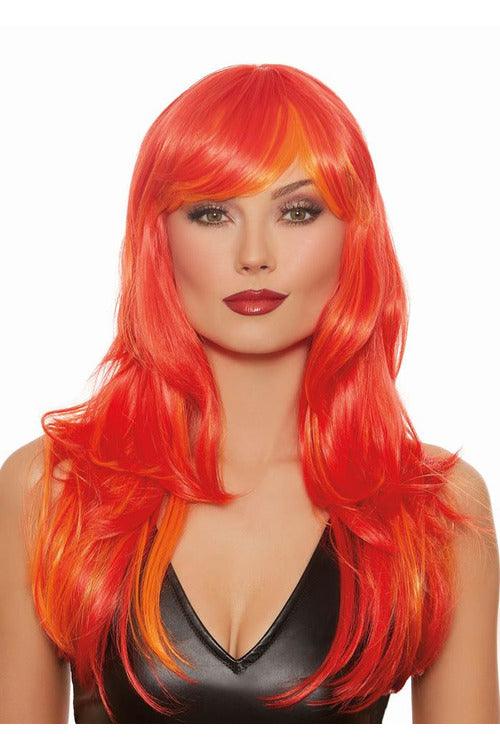 Long Straight Red and Orange Wig With Bangs - My Sex Toy Hub
