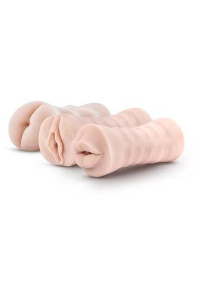 M for Men - 3-Pack Self-Lubricating Vibrating Stroker Sleeve Kit - Vanilla - My Sex Toy Hub