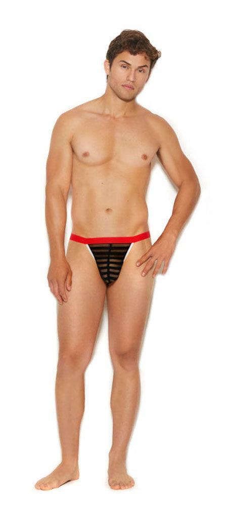 Men's Striped Mesh G-String Pouch - One Size - Black - My Sex Toy Hub