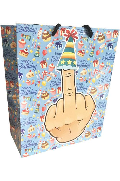 Middle Finger With Party Hat Happy Birthay Gift Bag 8x10 - My Sex Toy Hub