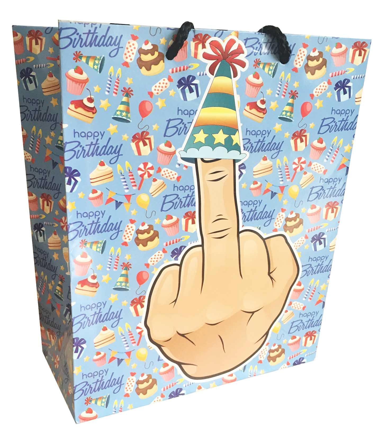 Middle Finger With Party Hat Happy Birthday Gift Bag 8x10 - My Sex Toy Hub