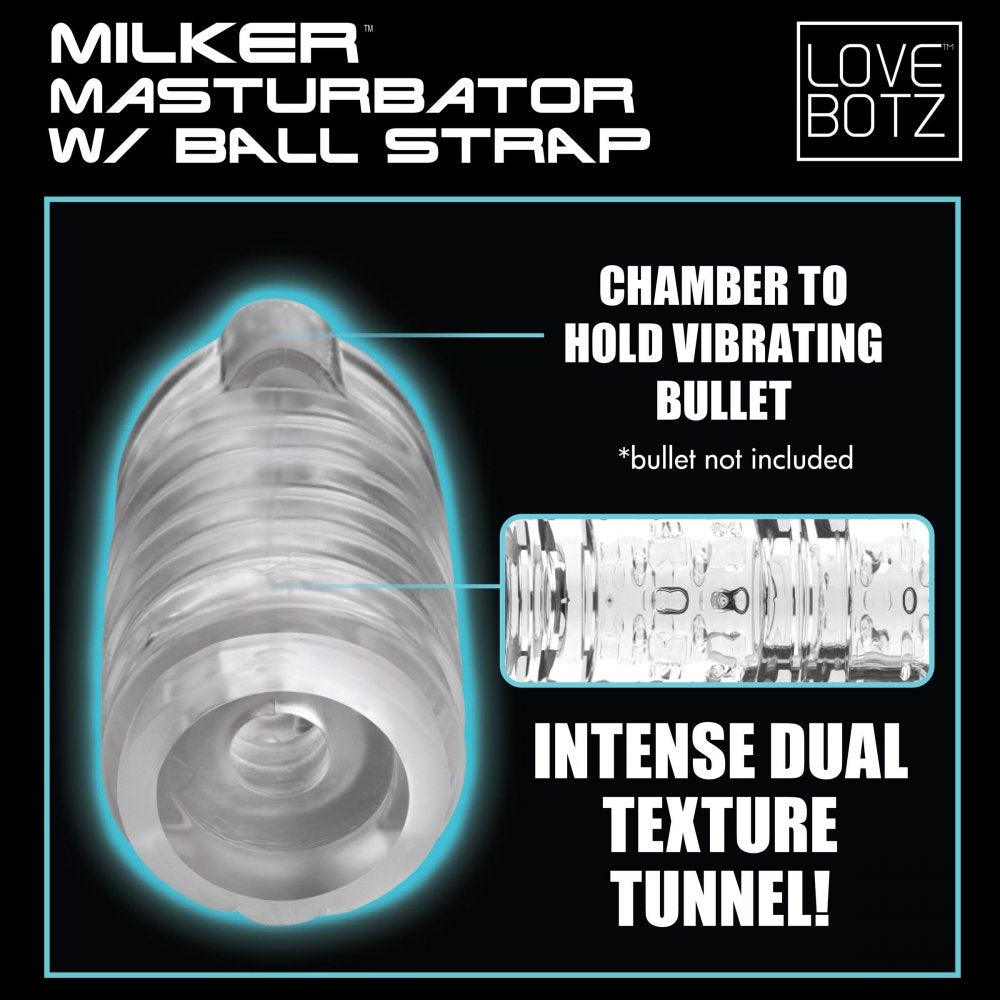 Milker Masturbator with Ball Strap - Clear - My Sex Toy Hub