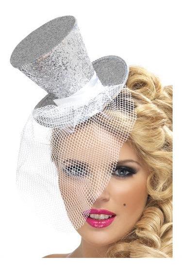 Mini Top Hat on Headband - Silver - My Sex Toy Hub