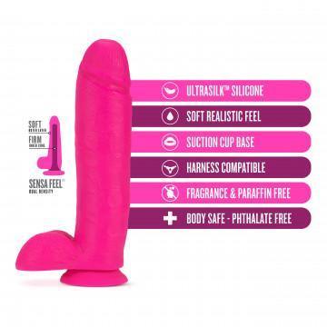 Neo Elite - 10 Inch Silicone Dual Density Cock With Balls - Neon Pink - My Sex Toy Hub
