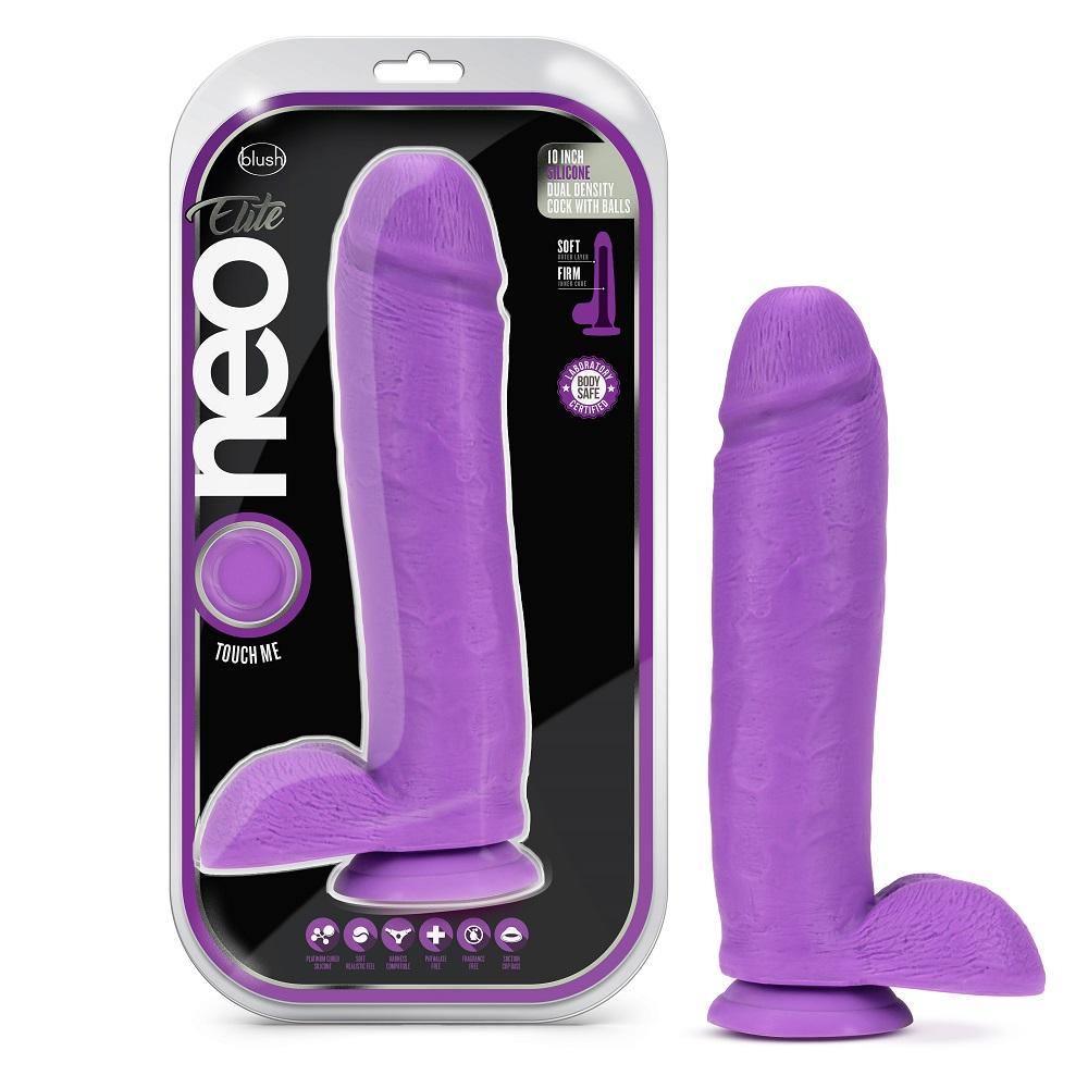 Neo Elite - 10 Inch Silicone Dual Density Cock With Balls - Neon Purple - My Sex Toy Hub