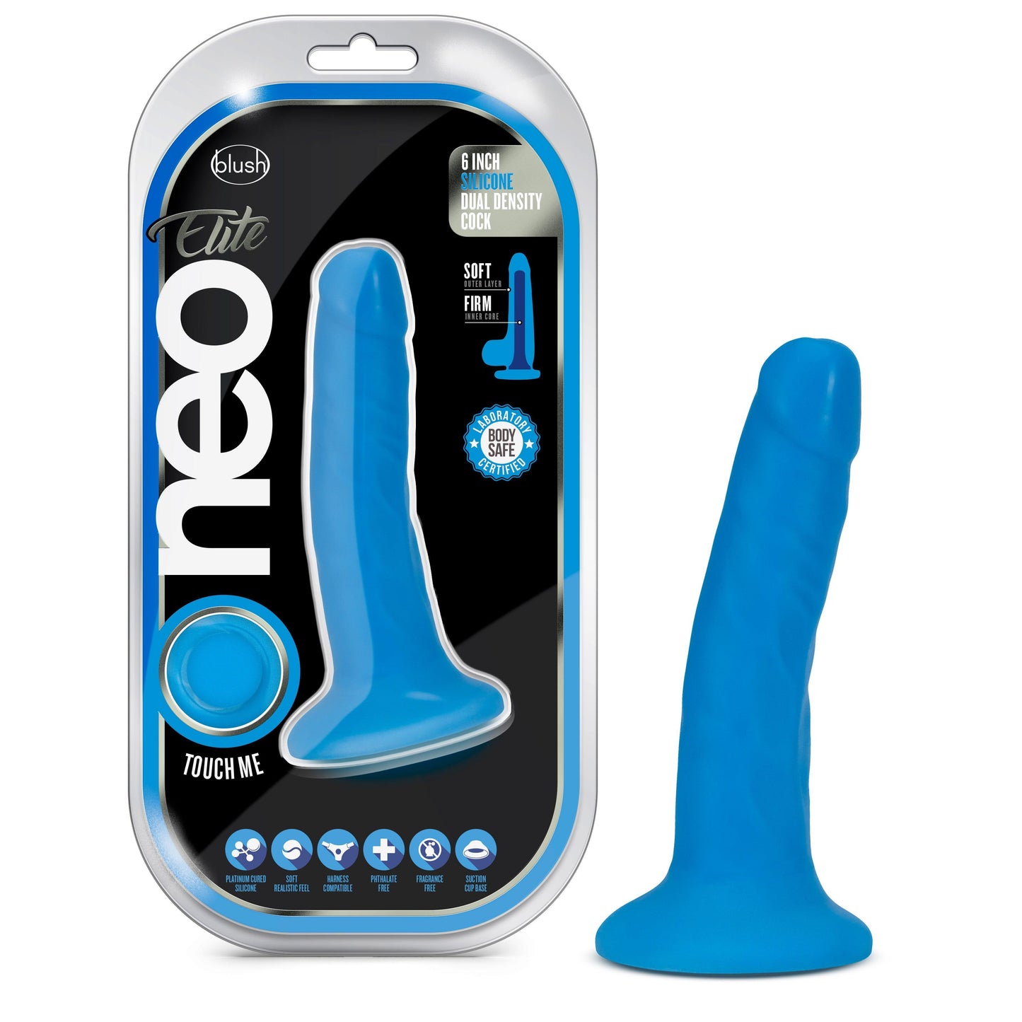 Neo Elite - 6 Inch Dual Density Cock - Neon Blue - My Sex Toy Hub