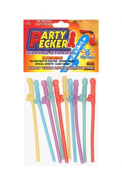 Party Pecker Sipping Straws 10 Pc Bag - 5 Assorted Colors - My Sex Toy Hub