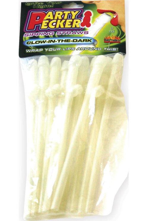 Party Pecker Sipping Straws 10 Pc Bag - Glow in the Dark - My Sex Toy Hub
