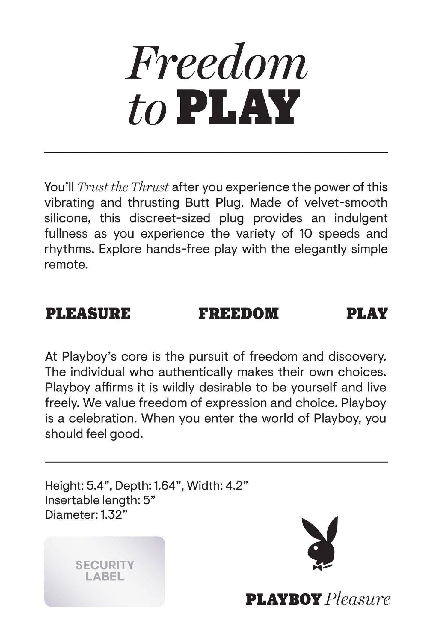 Playboy Pleasure - Trust the Thrust - Butt Plug - Black - My Sex Toy Hub