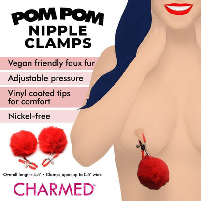 Pom Pom Nipple Clamps - Red - My Sex Toy Hub