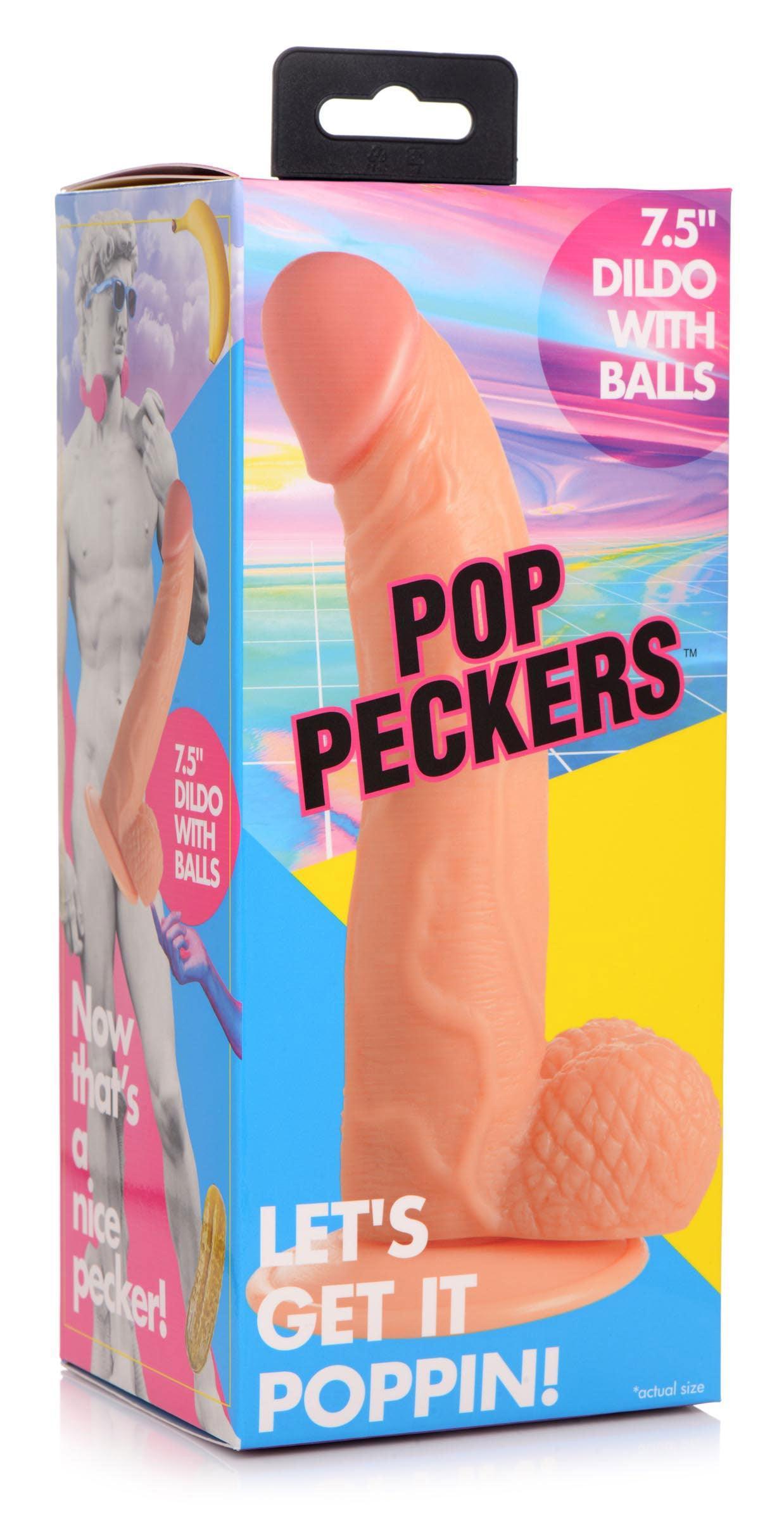 Pop Pecker 7.5 Inch Dildo With Balls - Light - My Sex Toy Hub