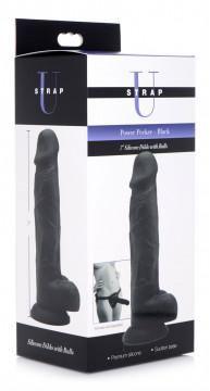 Power Pecker 7 Inch Silicone Dildo With Balls - Black - My Sex Toy Hub
