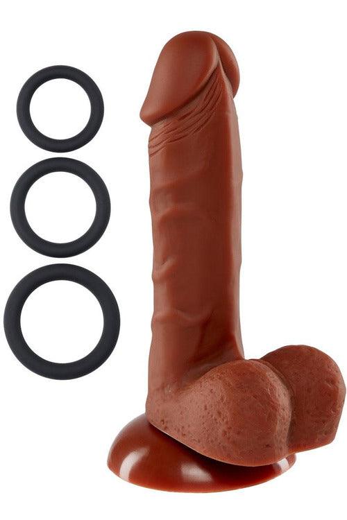 Pro Sensual Premium Silicone 6 Inch Dong With 3 Cockrings - Brown - My Sex Toy Hub
