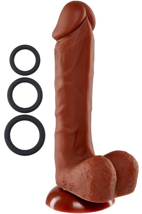 Pro Sensual Premium Silicone 8 Inch Dong With 3 Cockrings - Brown - My Sex Toy Hub