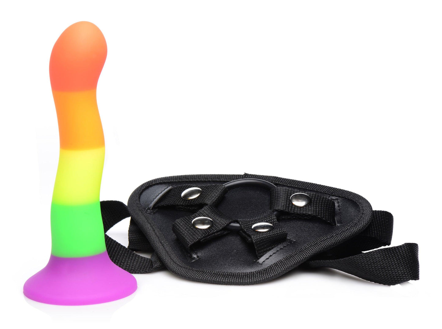 Proud Rainbow Silicone Dildo With Harness - My Sex Toy Hub