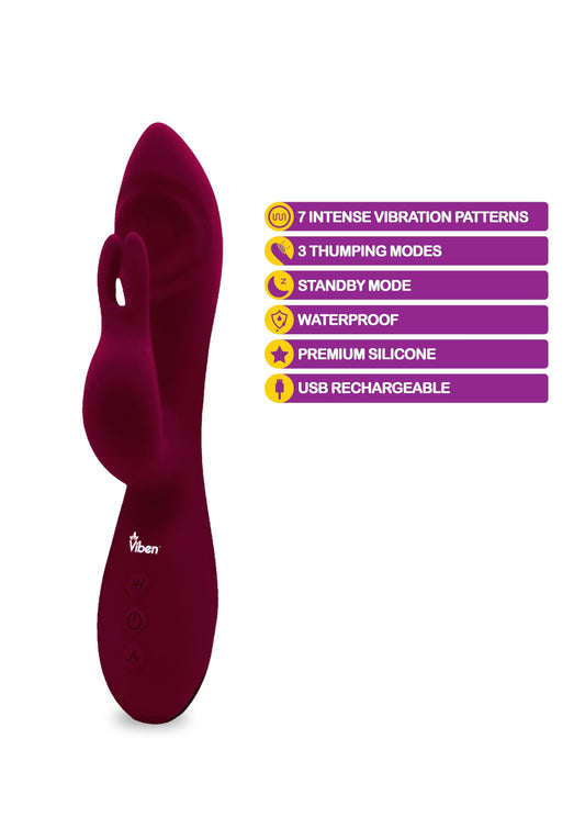 Pzazz - Ruby - Rechargeable Thumping Rabbit - My Sex Toy Hub